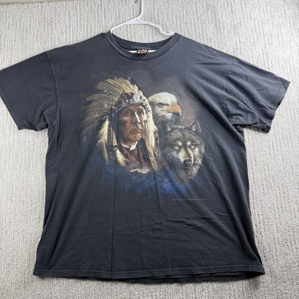 Vintage 3D Emblem T Shirt Native American Eagle Wolf Size XXL Made in USA